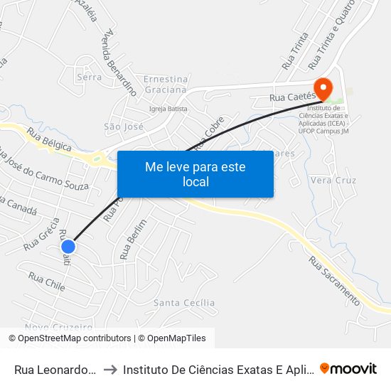 Rua Leonardo Diniz Dias, 253 to Instituto De Ciências Exatas E Aplicadas (Icea) - Ufop Campus Jm map