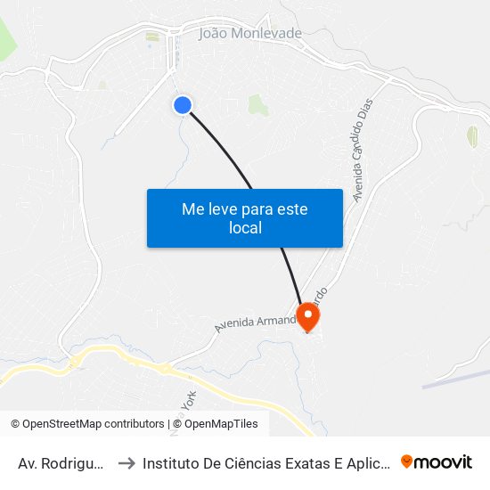 Av. Rodrigues Alves, 360 to Instituto De Ciências Exatas E Aplicadas (Icea) - Ufop Campus Jm map
