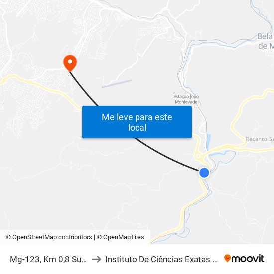 Mg-123, Km 0,8 Sul | Acesso Ao Bairro Jacuí to Instituto De Ciências Exatas E Aplicadas (Icea) - Ufop Campus Jm map