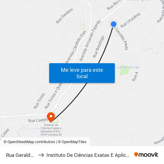 Rua Geraldo Paula, 181 to Instituto De Ciências Exatas E Aplicadas (Icea) - Ufop Campus Jm map