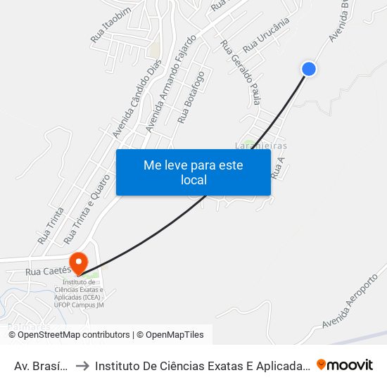 Av. Brasília, 2500 to Instituto De Ciências Exatas E Aplicadas (Icea) - Ufop Campus Jm map
