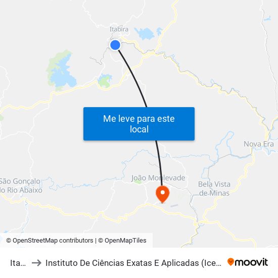 Itabira to Instituto De Ciências Exatas E Aplicadas (Icea) - Ufop Campus Jm map