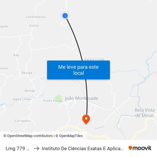 Lmg 779 Km 6,5 Sul to Instituto De Ciências Exatas E Aplicadas (Icea) - Ufop Campus Jm map