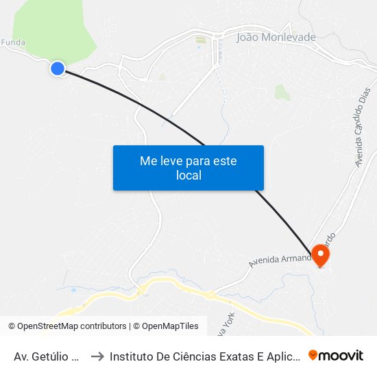 Av. Getúlio Vargas, 7961 to Instituto De Ciências Exatas E Aplicadas (Icea) - Ufop Campus Jm map