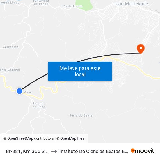 Br-381, Km 366 Sul | Recanto Da Cascata to Instituto De Ciências Exatas E Aplicadas (Icea) - Ufop Campus Jm map