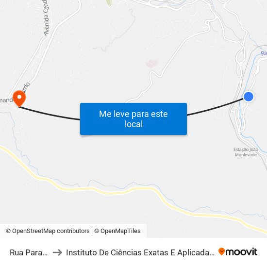 Rua Paraúna, 620 to Instituto De Ciências Exatas E Aplicadas (Icea) - Ufop Campus Jm map