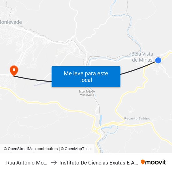 Rua Antônio Modesto De Ávila, 214 to Instituto De Ciências Exatas E Aplicadas (Icea) - Ufop Campus Jm map