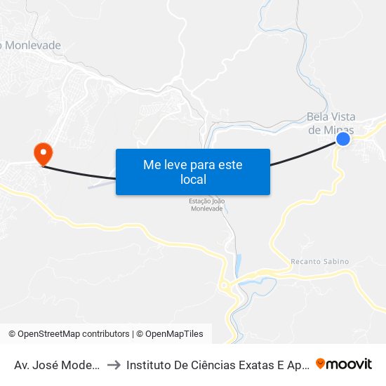 Av. José Modesto De Ávila, 750 to Instituto De Ciências Exatas E Aplicadas (Icea) - Ufop Campus Jm map