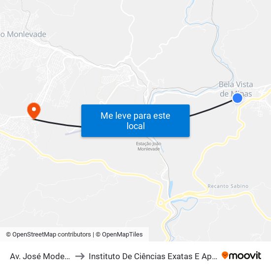 Av. José Modesto De Ávila, 404 to Instituto De Ciências Exatas E Aplicadas (Icea) - Ufop Campus Jm map