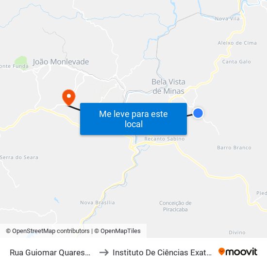 Rua Guiomar Quaresma | Ponto Final De Córrego Fundo to Instituto De Ciências Exatas E Aplicadas (Icea) - Ufop Campus Jm map