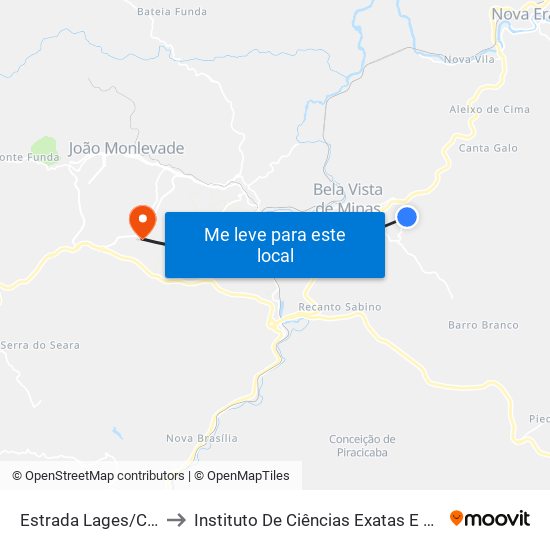 Estrada Lages/Córrego Fundo, Norte to Instituto De Ciências Exatas E Aplicadas (Icea) - Ufop Campus Jm map