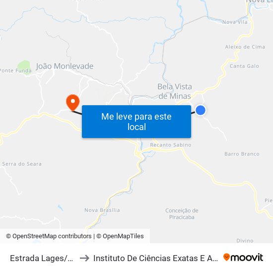 Estrada Lages/Córrego Fundo, Sul to Instituto De Ciências Exatas E Aplicadas (Icea) - Ufop Campus Jm map