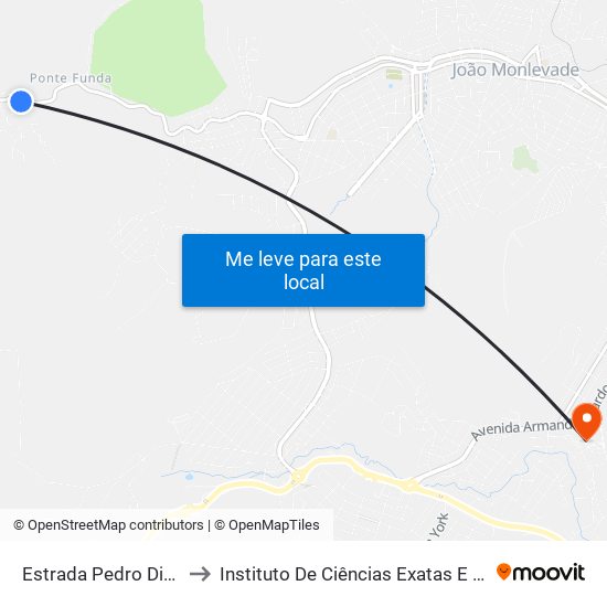 Estrada Pedro Dias Bicalho Filho, 2045 to Instituto De Ciências Exatas E Aplicadas (Icea) - Ufop Campus Jm map