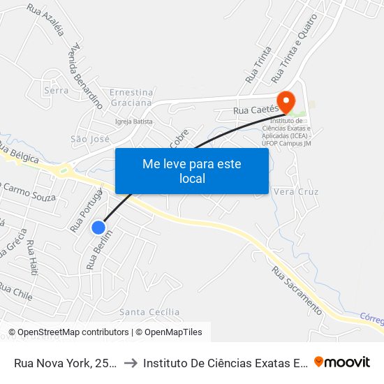 Rua Nova York, 250 | E.E. Manoel Loureiro to Instituto De Ciências Exatas E Aplicadas (Icea) - Ufop Campus Jm map