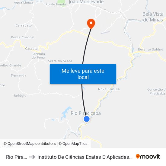 Rio Piracicaba to Instituto De Ciências Exatas E Aplicadas (Icea) - Ufop Campus Jm map