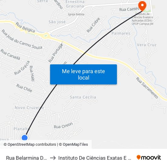 Rua Belarmina De Souza Moura, 108 to Instituto De Ciências Exatas E Aplicadas (Icea) - Ufop Campus Jm map