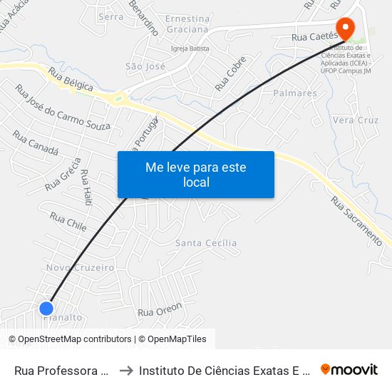 Rua Professora Taninha Machado, 60 to Instituto De Ciências Exatas E Aplicadas (Icea) - Ufop Campus Jm map