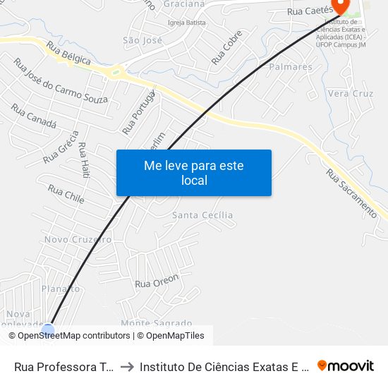 Rua Professora Taninha Machado, 349 to Instituto De Ciências Exatas E Aplicadas (Icea) - Ufop Campus Jm map