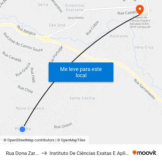 Rua Dona Zarif Loureiro, 97 to Instituto De Ciências Exatas E Aplicadas (Icea) - Ufop Campus Jm map