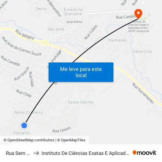 Rua Sem Nome, 80 to Instituto De Ciências Exatas E Aplicadas (Icea) - Ufop Campus Jm map