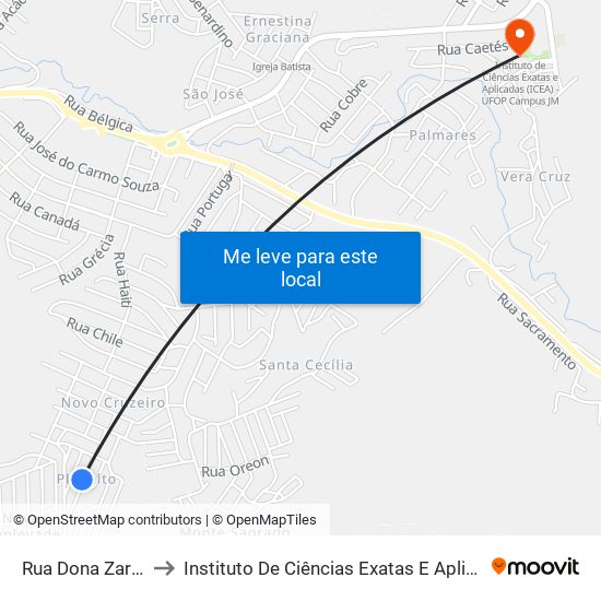 Rua Dona Zarif Loureiro, 96 to Instituto De Ciências Exatas E Aplicadas (Icea) - Ufop Campus Jm map