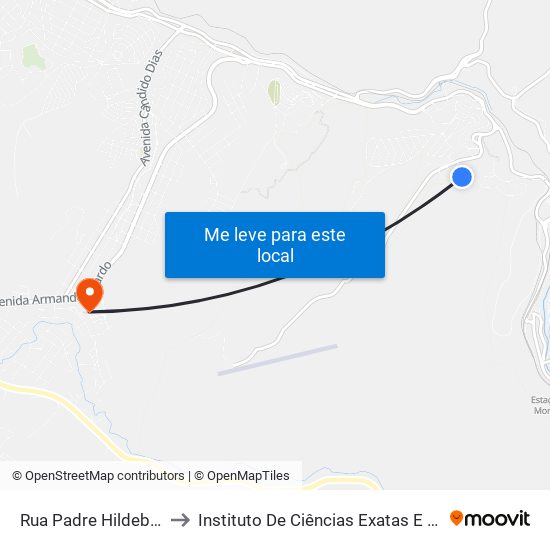 Rua Padre Hildebrando De Freitas, 245 to Instituto De Ciências Exatas E Aplicadas (Icea) - Ufop Campus Jm map