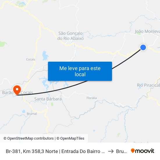 Br-381, Km 358,3 Norte | Entrada Do Bairro Santo Hipólito to Brumal map