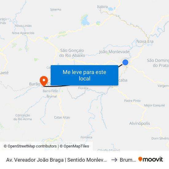 Av. Vereador João Braga | Sentido Monlevade to Brumal map