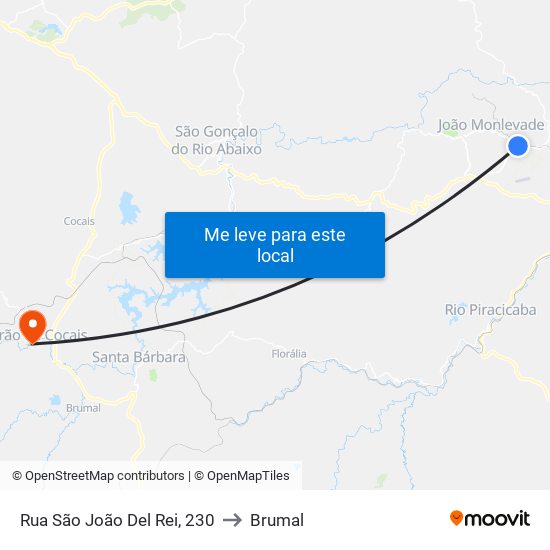 Rua São João Del Rei, 230 to Brumal map