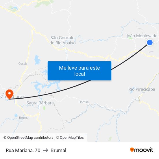 Rua Mariana, 70 to Brumal map