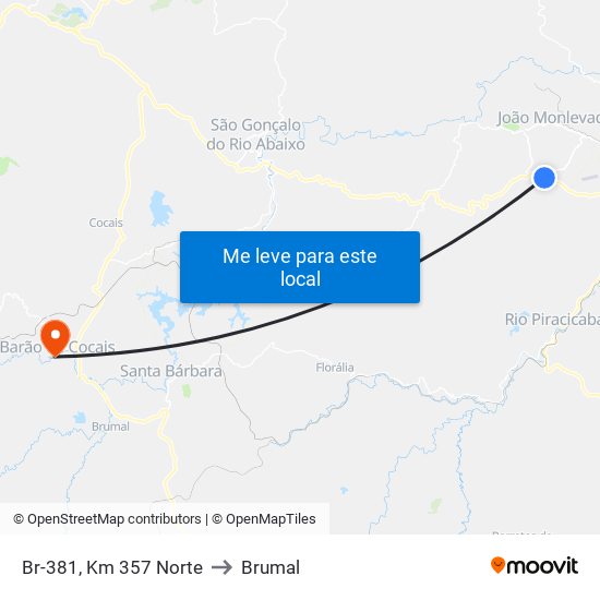 Br-381, Km 357 Norte to Brumal map