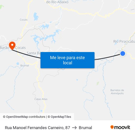 Rua Manoel Fernandes Carneiro, 87 to Brumal map