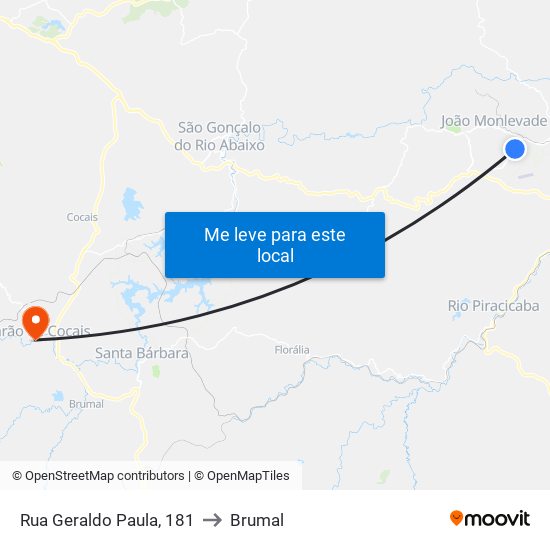 Rua Geraldo Paula, 181 to Brumal map