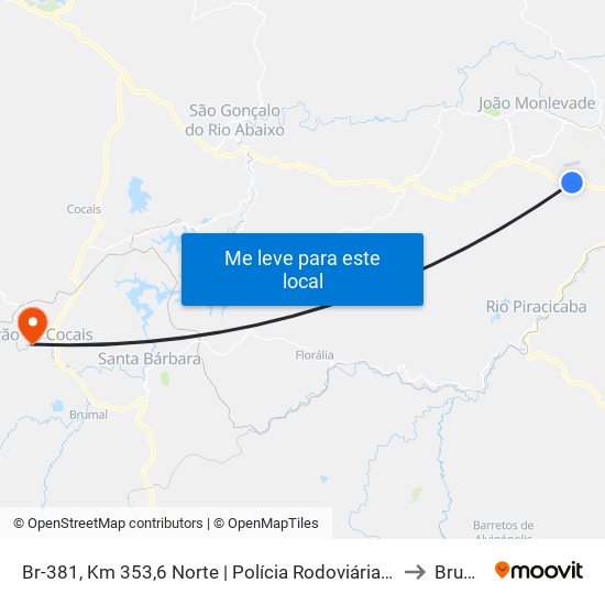 Br-381, Km 353,6 Norte | Polícia Rodoviária Federal to Brumal map