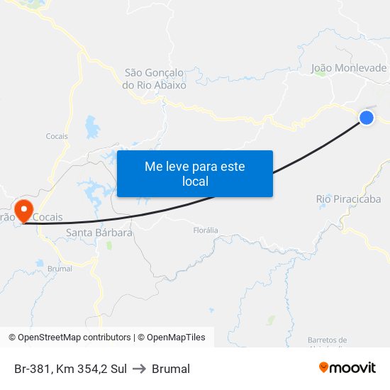 Br-381, Km 354,2 Sul to Brumal map