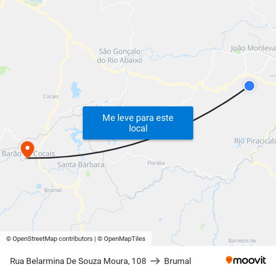 Rua Belarmina De Souza Moura, 108 to Brumal map