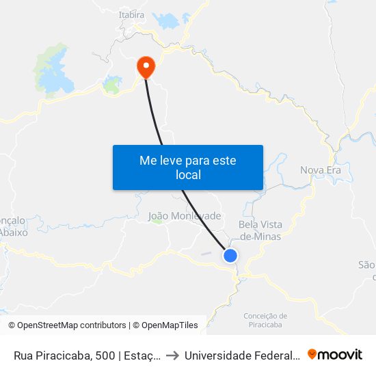 Rua Piracicaba, 500 | Estação Ferroviária De João Monlevade to Universidade Federal De Itajubá - Campus Itabira map