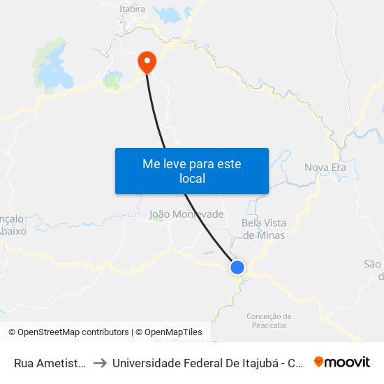 Rua Ametista, 161 to Universidade Federal De Itajubá - Campus Itabira map