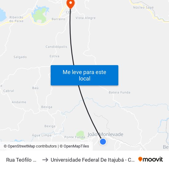 Rua Teófilo Otoni, 7 to Universidade Federal De Itajubá - Campus Itabira map