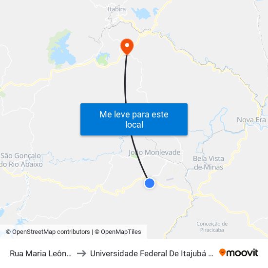 Rua Maria Leônidas, 435 to Universidade Federal De Itajubá - Campus Itabira map