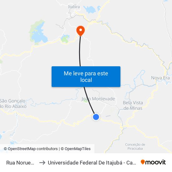 Rua Noruega, 44 to Universidade Federal De Itajubá - Campus Itabira map