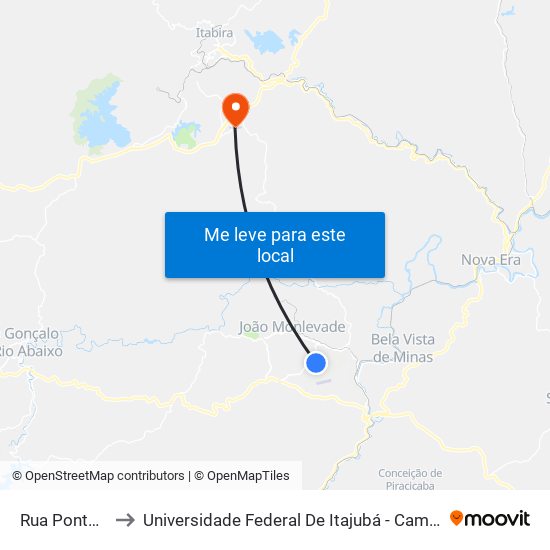 Rua Pontal, 55 to Universidade Federal De Itajubá - Campus Itabira map