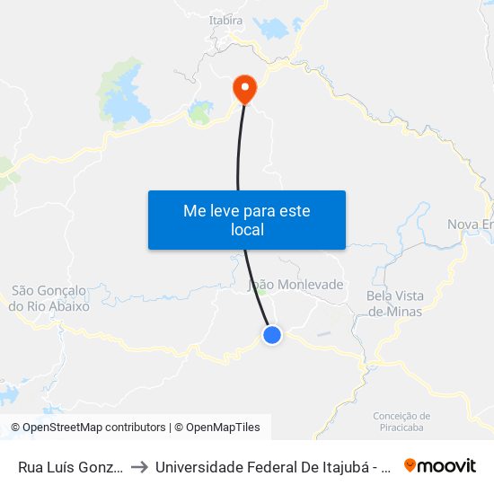 Rua Luís Gonzaga, 58 to Universidade Federal De Itajubá - Campus Itabira map