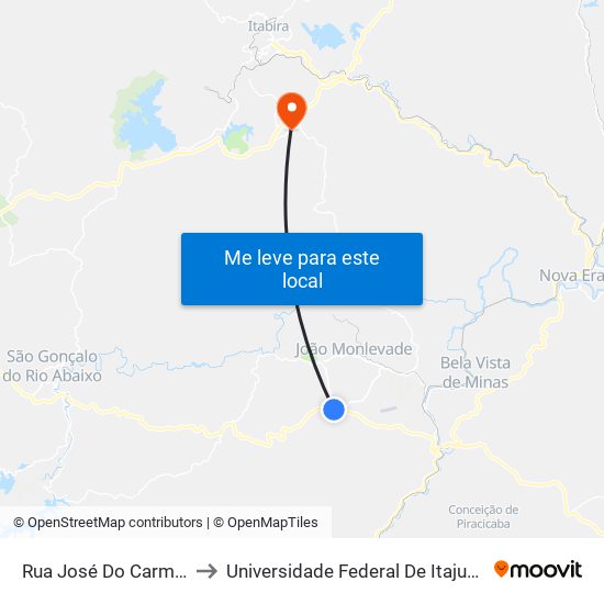 Rua José Do Carmo Souza, 480 to Universidade Federal De Itajubá - Campus Itabira map