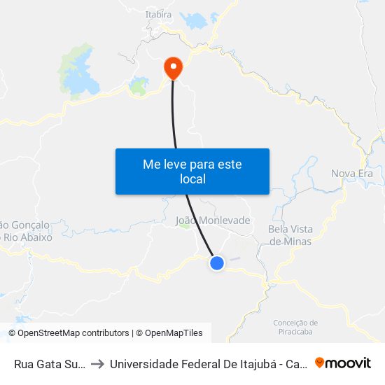Rua Gata Sul, 900 to Universidade Federal De Itajubá - Campus Itabira map