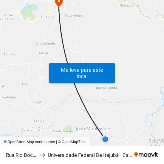 Rua Rio Doce, 170 to Universidade Federal De Itajubá - Campus Itabira map