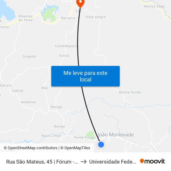 Rua São Mateus, 45 | Fórum - Ponto Final Da Linha 152 No Santa Bárbara to Universidade Federal De Itajubá - Campus Itabira map