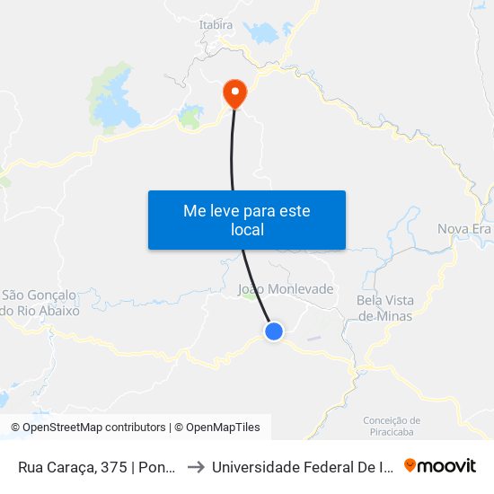Rua Caraça, 375 | Ponto Final Do Promorar to Universidade Federal De Itajubá - Campus Itabira map