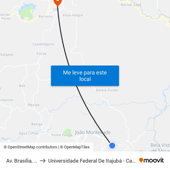 Av. Brasília, 1610 to Universidade Federal De Itajubá - Campus Itabira map