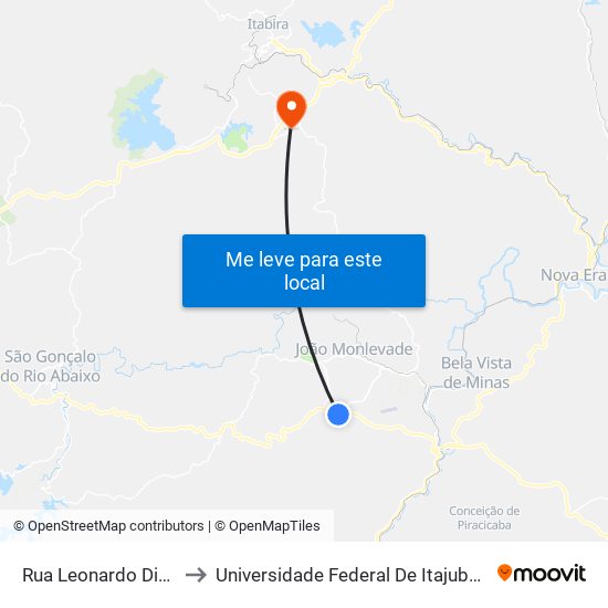 Rua Leonardo Diniz Dias, 31 to Universidade Federal De Itajubá - Campus Itabira map